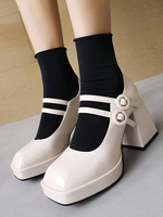 Escarpins Pour Femmes Talon Chunky PU Cuir Eric Blanc Escarpins