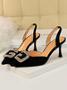 Escarpins Pour Femmes Talons Hauts Noir Ondulé Toe Slingbacks Chaussures De Travail Pour Femme