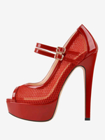 Escarpins sexy à talons hauts en maille avec sangle à bout ouvert et boucle réglable