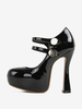 Escarpins sexy à talons hauts et épais en cuir verni pour femmes