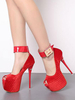 Escarpins Sexy avec Plateformes à Talons Hautes Fins à Cuir Synthétique Vernis Cousu en Crôute avec Bout Ouvert avec Boucles Unicolore