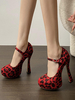 Escarpins sexy Mary Jane à talons hauts et talons aiguilles en daim pour femmes