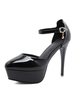Escarpins Talons Hautes Aiguilles avec Plateforme Femmes à Cuir Synthétique Vernis à Col Rond avec Boucle Unicolore Sexy