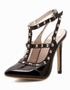 Escarpins Talons Hautes Aiguilles Vernis à Cuir Synthétique avec Bout Pointu Cousu avec Cloutés Bicolores Chaussures Talons Hautes Sexy