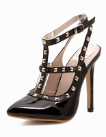 Escarpins Talons Hautes Aiguilles Vernis à Cuir Synthétique avec Bout Pointu Cousu avec Cloutés Bicolores Chaussures Talons Hautes Sexy