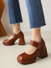 Escarpins Talons Pour Femmes Talon Chunky Marron Clair Mary Jane Talons