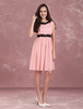 Fabuleuse robe skater doux en chiffon rose bicolore plissé avec dentelle col rond
