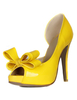 Fabuleuses chaussures à talons aigus et bout ouvert en Synthétique verni jaune avec noeud