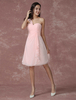 Fard à joues robe rose en mousseline de soie une épaule Ruffle ruché une ligne genou longueur robe de mariée