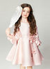 Fard à joues Rose Flower Girl Dress Bell Manches Fleurs Crewneck évasé Zipper Pageant Dress For Kids