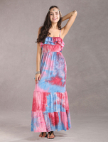Fascinante robe maxi multicolore à bretelles de tenue belle