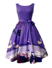 Fascinante robe vintage élégante Pourpre impression avec ceinture col rond