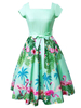 Fascinante robe vintage verte classique impression avec ceinture col carré"idienne