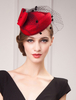 Fascinator rouge chapeau rétro femmes chapeau de laine avec voile accessoires de costume vintage Déguisements Halloween