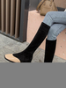 Femme Bottes au genou en cuir Synthétique Abricot Bout carré plat Bottes au genou plat