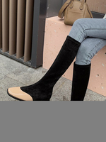 Femme Bottes au genou en cuir Synthétique Abricot Bout carré plat Bottes au genou plat