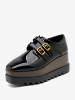 Femme Boucle Bout Carré Talon Compensé Cuir Verni