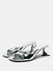 Femme Bout Ouvert Cuir PU Talon Chunky Slide Sandales Argent
