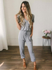 Femme Combinaison Poches En Mélange De Coton À Col En V Tapered Fit Leg Été Décontracté Jumpsuit