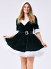 Femme Costume De Noël Col En V Fourrure Velours Robe Patineuse Vert Foncé Déguisement Noël