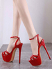 Femme de hauts talons sexy Nu-pieds Toe Chic rouge avec boucle cheville plate-forme Sandales sexy