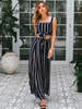 Femme Deux pièces Ensemble sangle rayée bleu marine foncé avec pantalon large