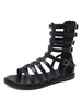 Femme Détails Métalliques Bout Rond Plat Noir Gladiateur Sandales Cuir PU