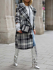 Femme Manteau Boutons Casual Veste à Carreaux Col Rabattu Manteau Mi-Longue Automne Hiver 2021
