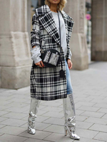 Femme Manteau Boutons Casual Veste à Carreaux Col Rabattu Manteau Mi-Longue Automne Hiver 2021