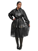 Femme Manteau Col Noir Casual Turndown manches longues manteau de cuir Wrap