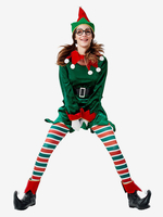Femme Noël Vert Fibre de polyester Chapeau Ceinture Pantalon Polyester Bicolore Vacances de Noël Les costumes