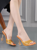 Femme Strass À Enfiler Talon Aiguille Mules faux cuir Orange