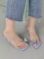 Femme Strass Talon Aiguille Verni PU Upper Mules Blanc
