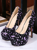 Femme Talons Escarpins Plateforme Noir Bout Rond Talon Aiguille Imprimé