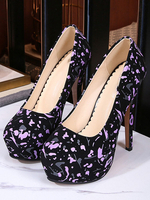 Femme Talons Escarpins Plateforme Noir Bout Rond Talon Aiguille Imprimé