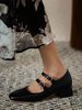 Femme talons mi-bas bout carré talon chiot noir élégant escarpins talons chaussures