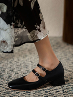 Femme talons mi-bas bout carré talon chiot noir élégant escarpins talons chaussures