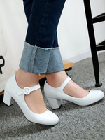 Femme talons mi bas bout rond blanc en cuir Synthétique élégant escarpins talons chaussures
