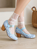 Femme Talons Mi Bas Bout Rond Bleu Glamour Escarpins Talons Chaussures