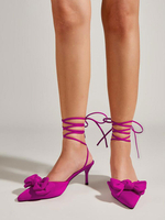 Femme Talons mi-bas Lacets Nœuds Bout pointu Escarpins Talon aiguille Vêtements de rue Rose