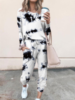 Femmes 2 pièces Loungewear Chic & Modern manches longues Jewel Neck fibres de coton Automne européens et américains et imprimés d\
