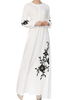 Femmes Abaya Robe Arabe Vêtements Musulman Manches Longues Floral Brodé Tunique Robe