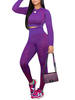 Femmes Activewear Deux Pièces Ensembles Athlétique Polyester Manches Longues Jewel Neck Top Violet Avec Pantalon