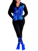 Femmes Activewear Trois Pièces Ensembles Vêtements Plaid Polyester À Capuche Bleu Manches Longues Haut Athlétique Avec Pantalon