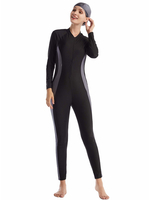 Femmes arabe maillot de bain noir musulman manches longues maillots de bain à glissière bicolore avec pantalon