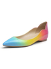 Femmes Ballerines Vertes En Cuir Synthétique Bout Pointu Plat Ombre Arc-En-Ciel Patched Slip On Chaussures