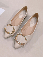 Femmes Ballet Appartements Apricot PU Cuir PU pointus boutons Daily Casual Ballerina Flats