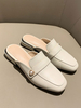 Femmes Blanc Mules Synthétique En Cuir Carré Orteil Perles Slip-On Slide Chaussures