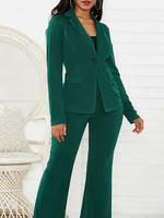 Femmes Blazer Costume vert à manches longues Blazer avec un pantalon