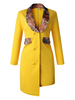 Femmes Blazer Décontracté Jaune Col Rabattu Manches Longues Boutons Manteau Asymétrique